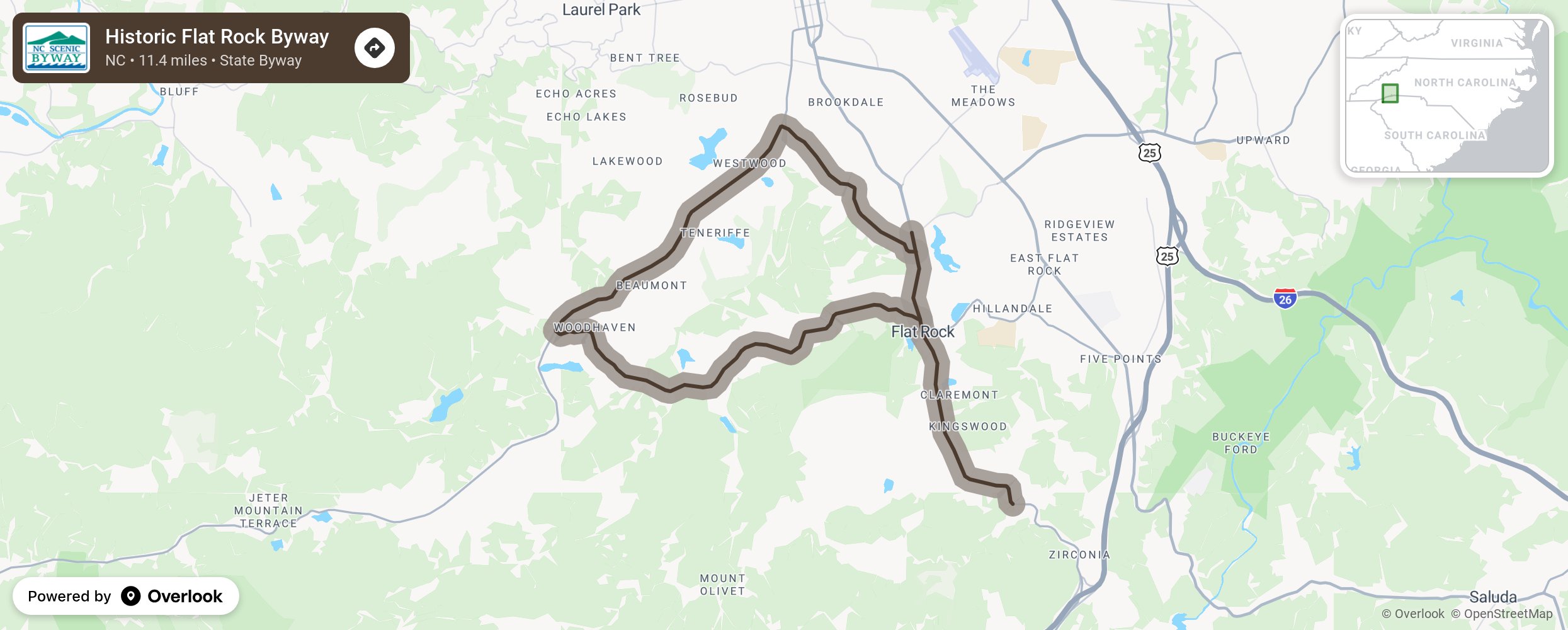 Map of Historic Flat Rock Byway - scenic route