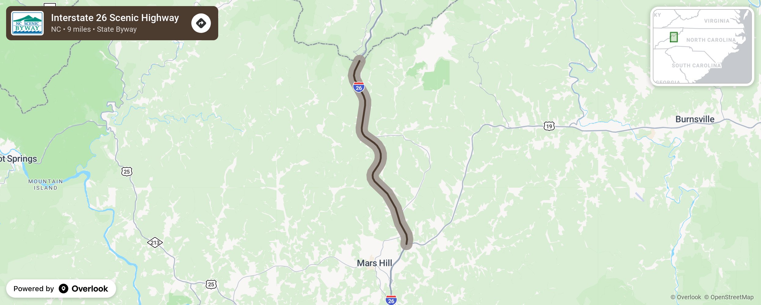 Map of Interstate 26 Scenic Highway - scenic route