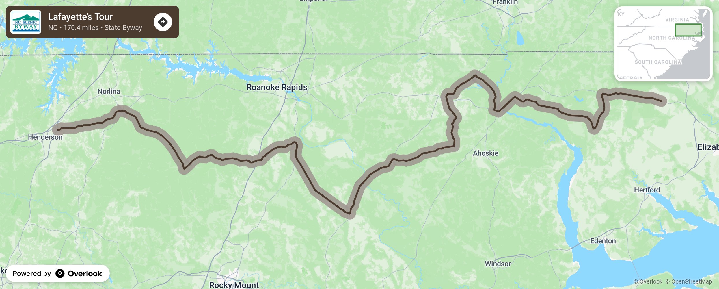 Map of Lafayette’s Tour - scenic route