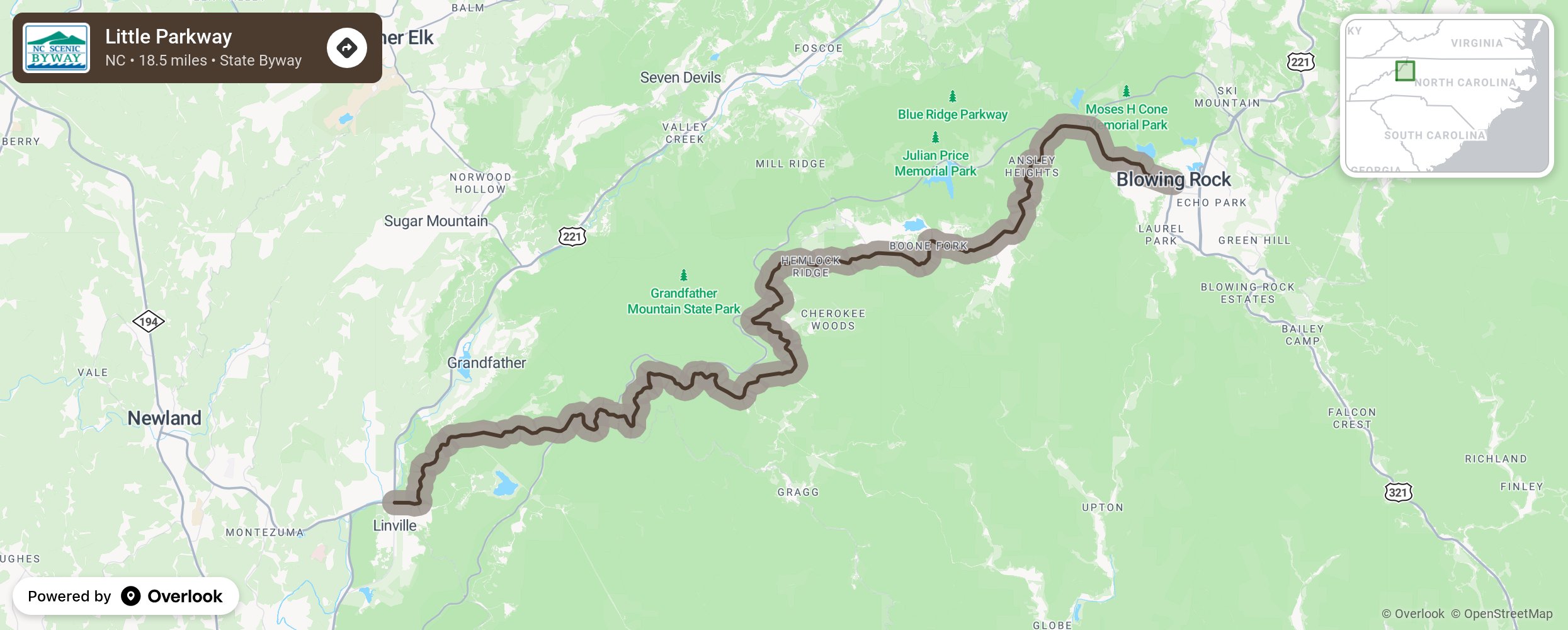 Map of Little Parkway - scenic route