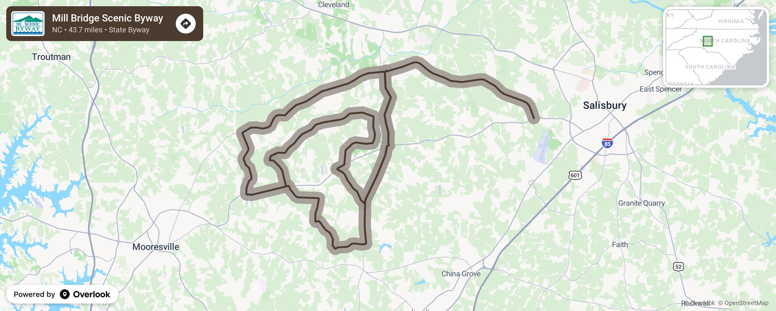 Map of Mill Bridge Scenic Byway - scenic route