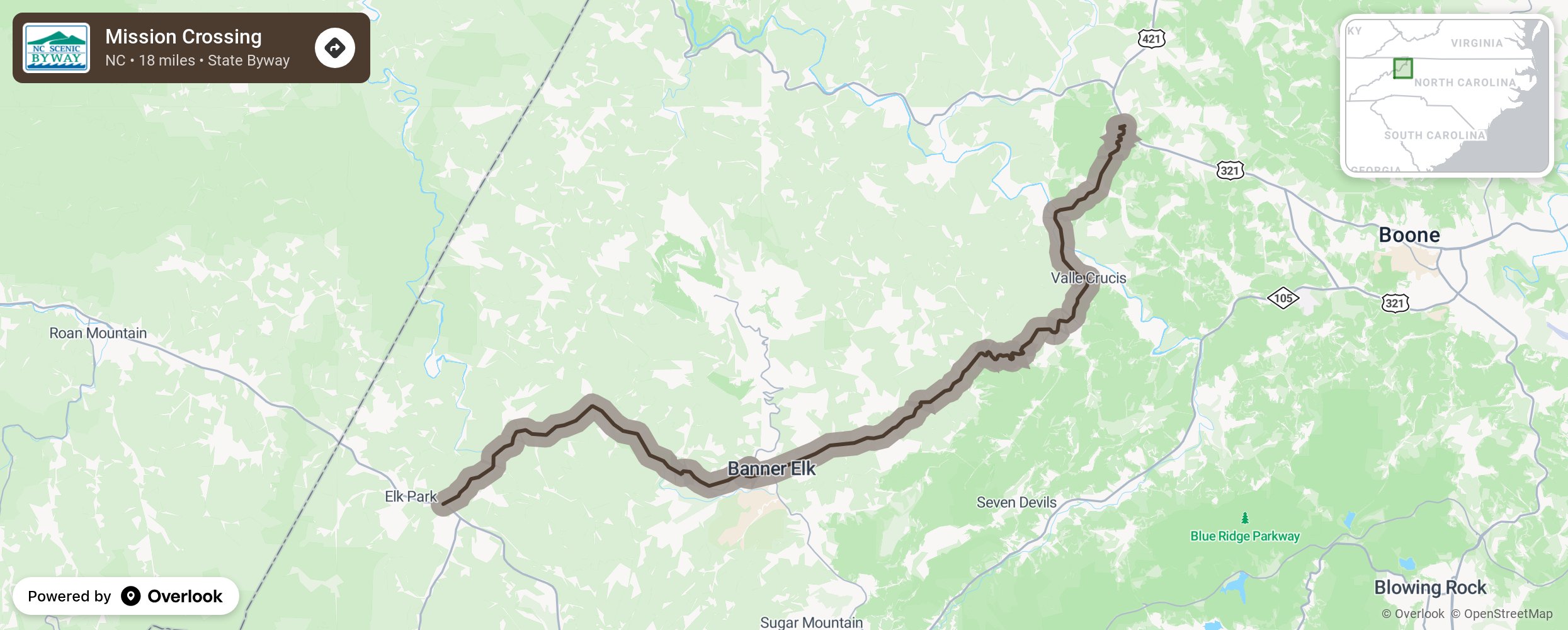 Map of Mission Crossing - scenic route