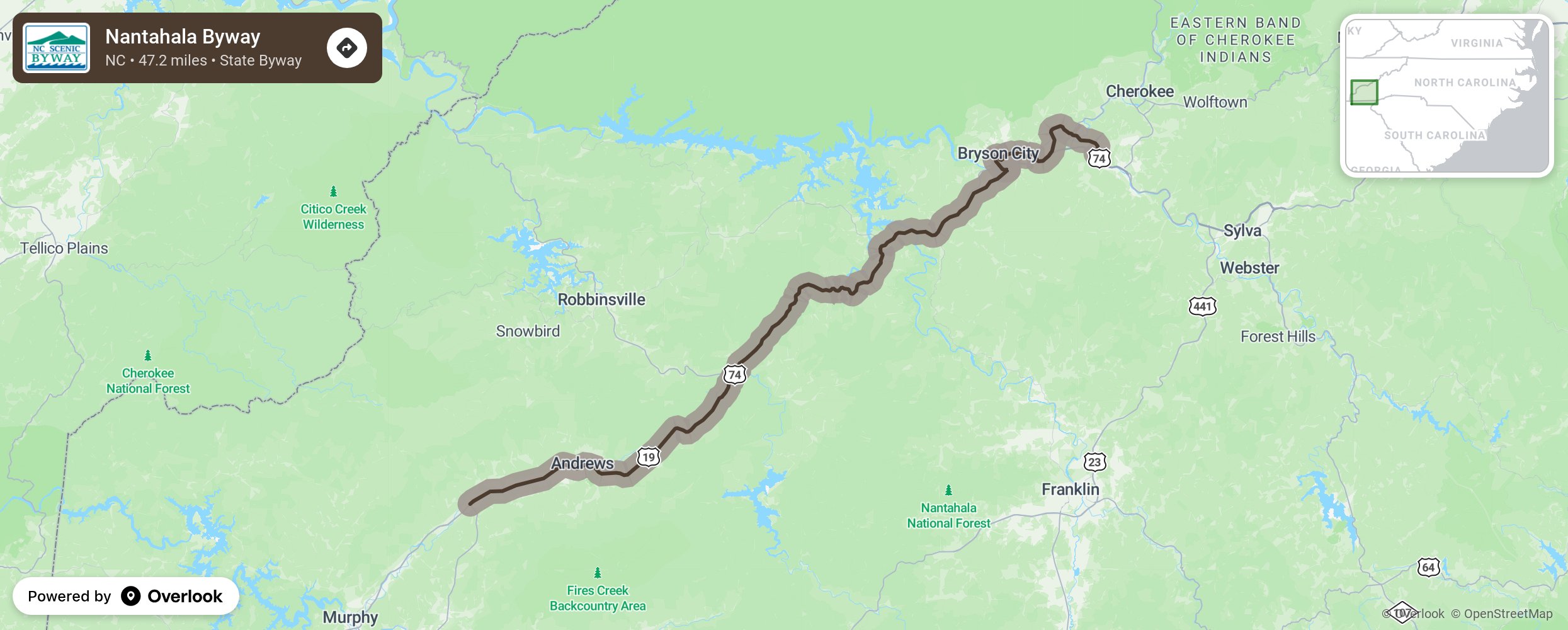 Map of Nantahala Byway - scenic route