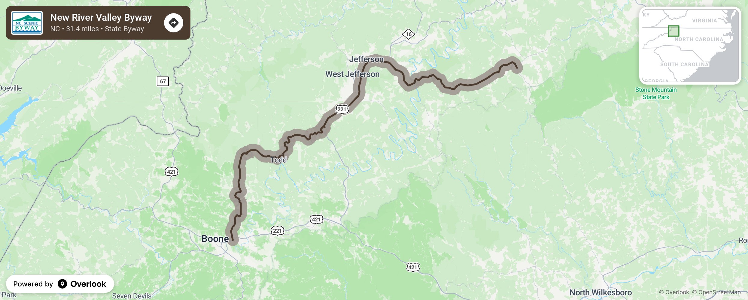 Map of New River Valley Byway - scenic route