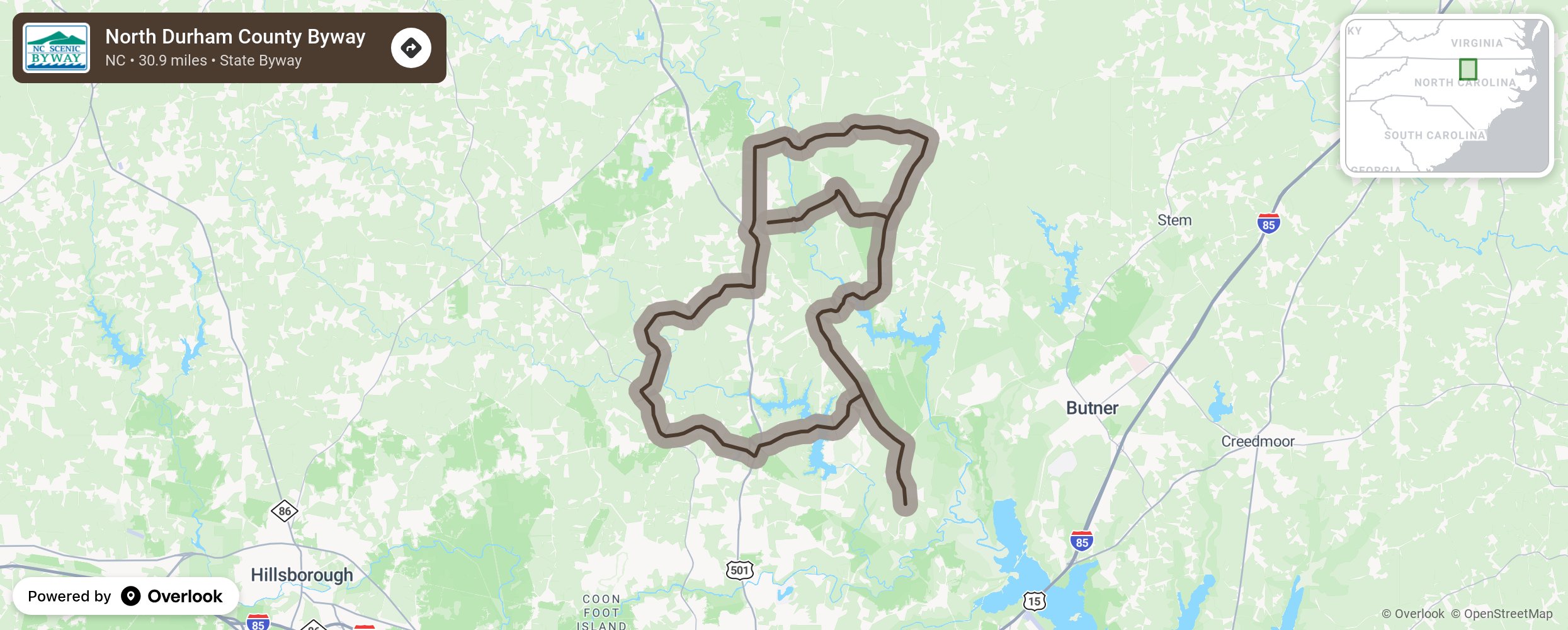 Map of North Durham County Byway - scenic route