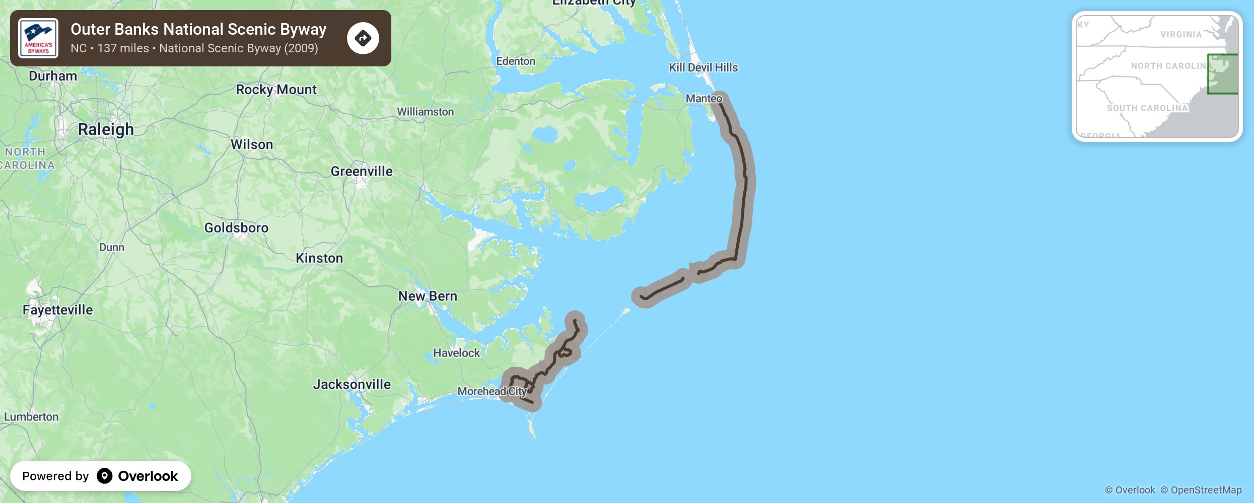 Map of Outer Banks National Scenic Byway - scenic route