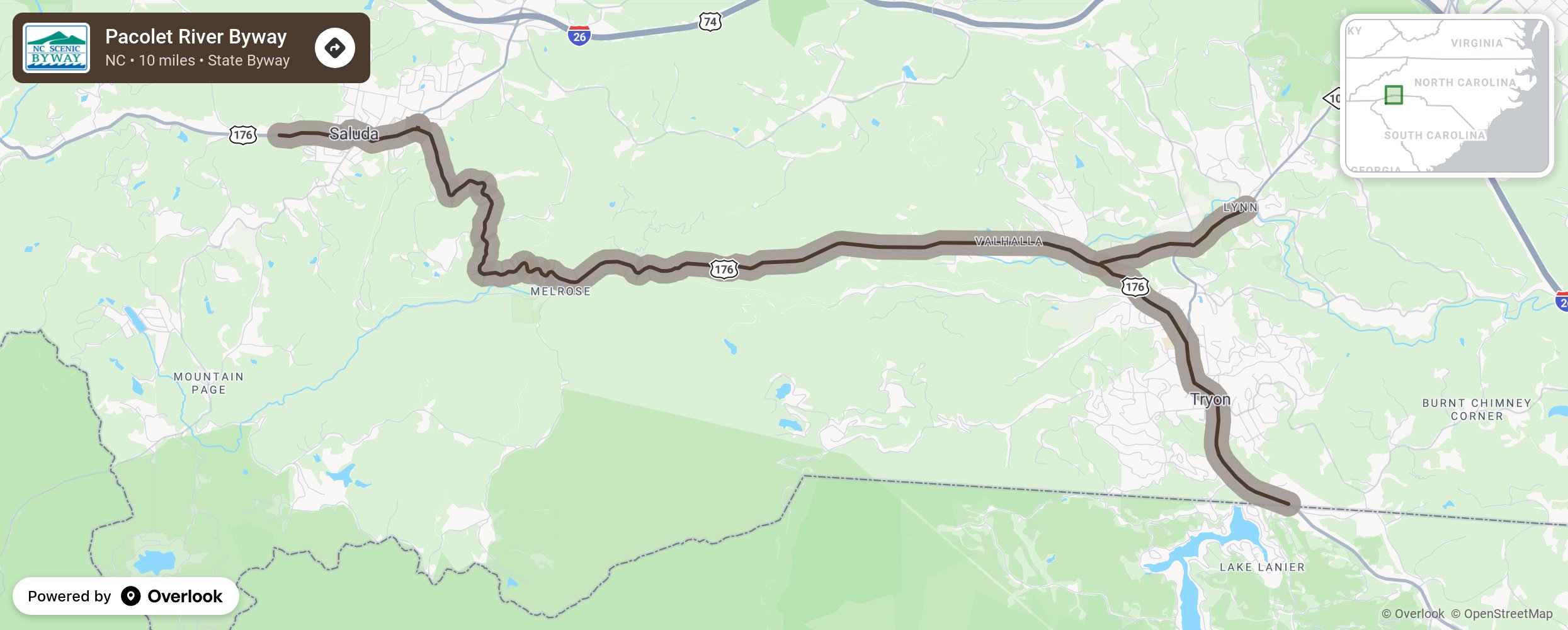 Map of Pacolet River Byway - scenic route