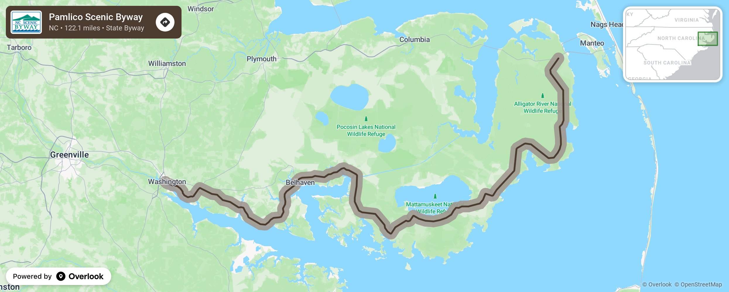 Map of Pamlico Scenic Byway - scenic route