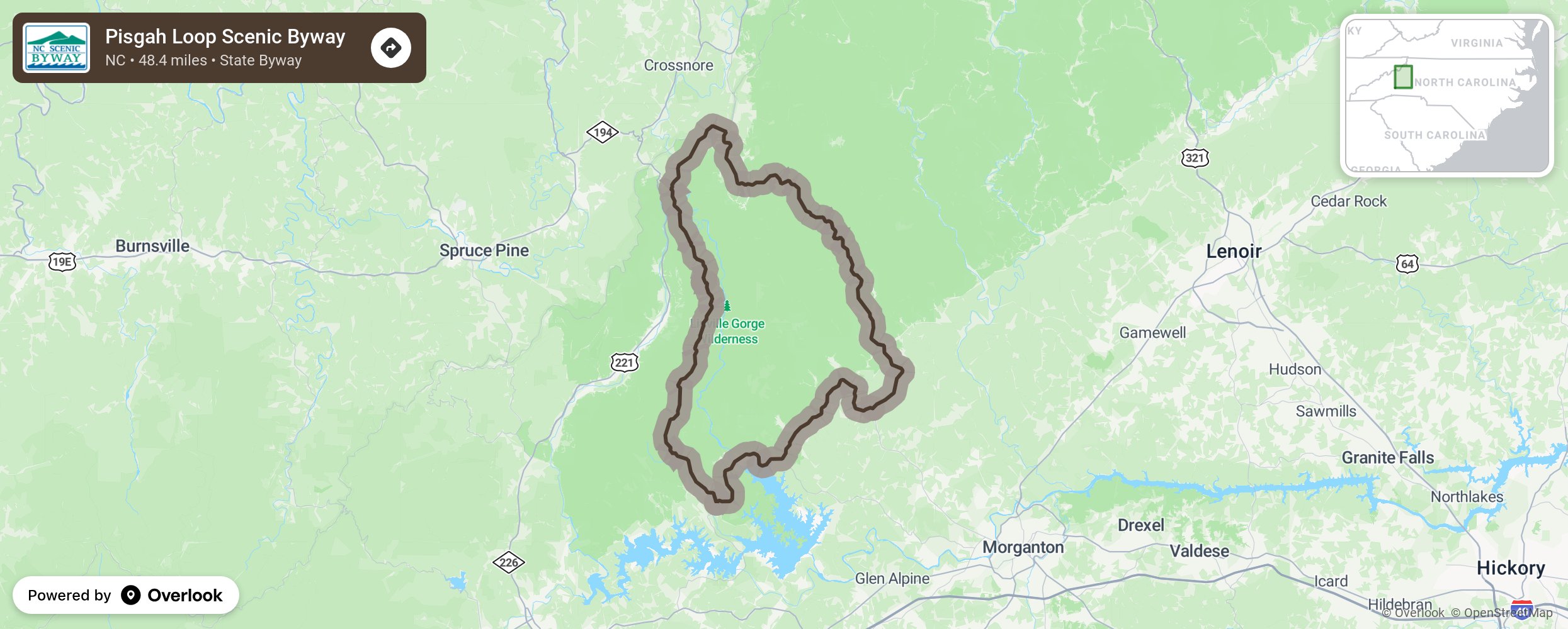 Map of Pisgah Loop Scenic Byway - scenic route