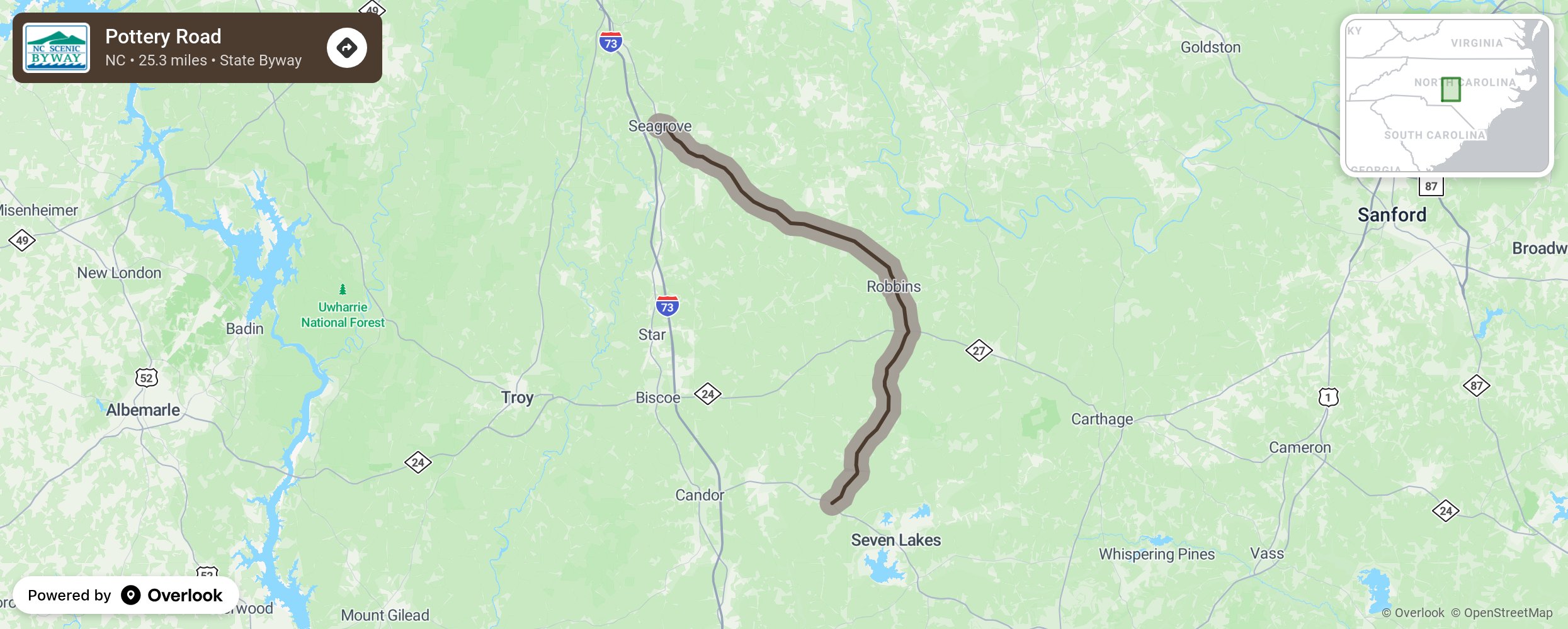 Map of Pottery Road - scenic route