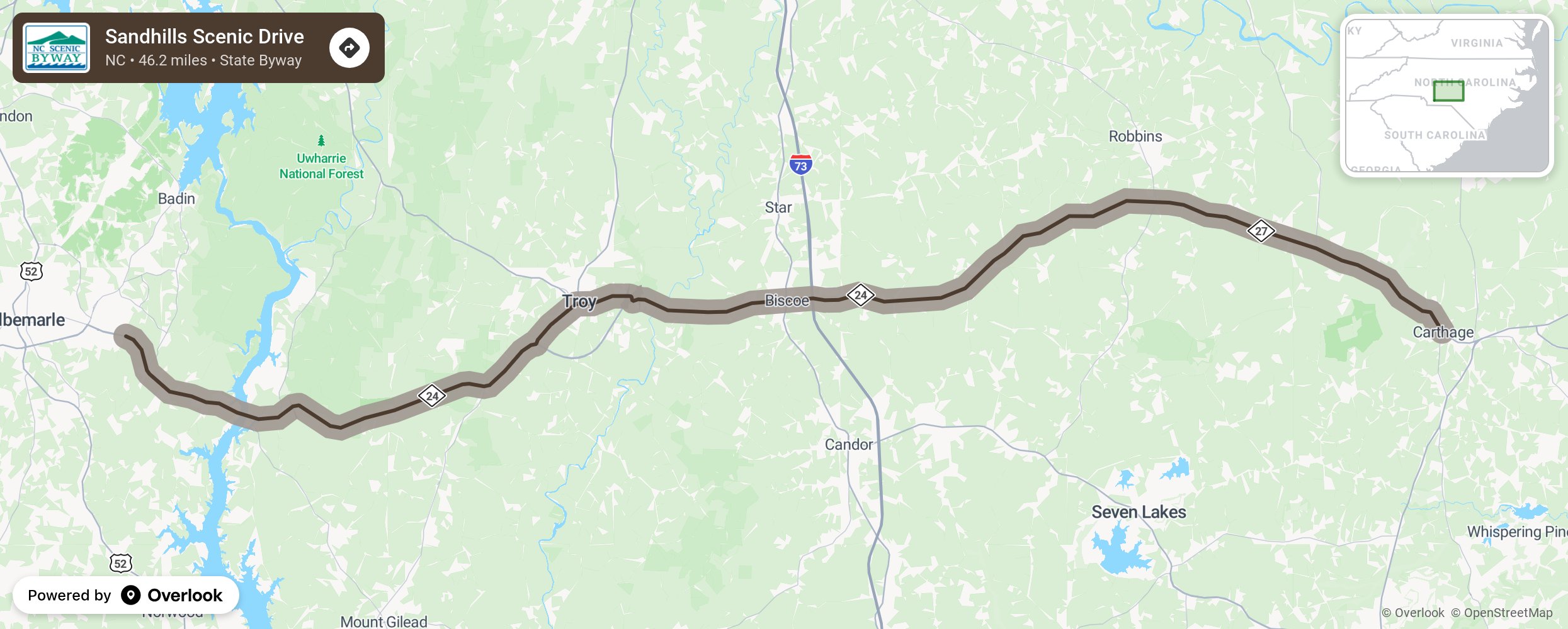 Map of Sandhills Scenic Drive - scenic route