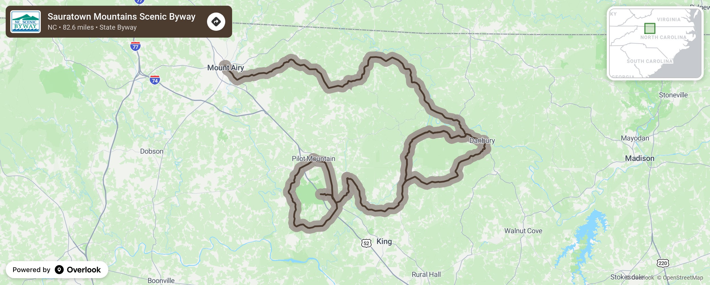 Map of Sauratown Mountains Scenic Byway - scenic route