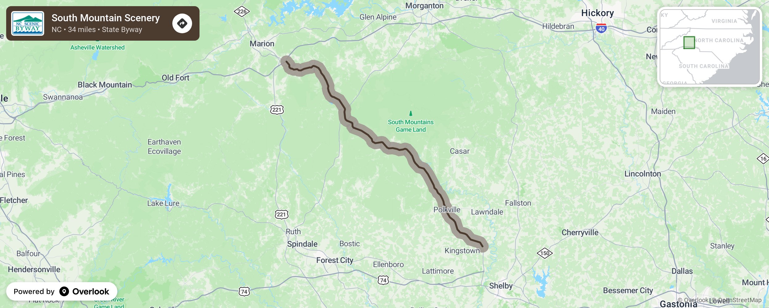 Map of South Mountain Scenery - scenic route