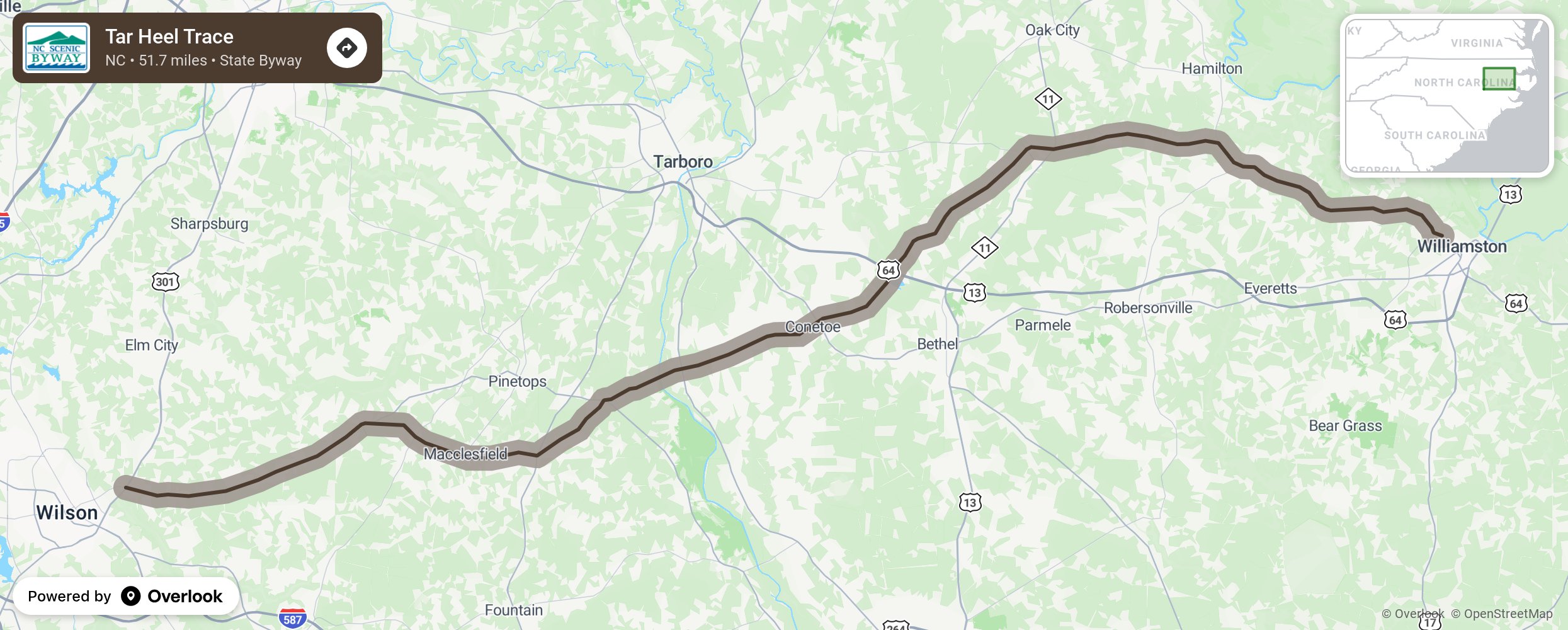 Map of Tar Heel Trace - scenic route