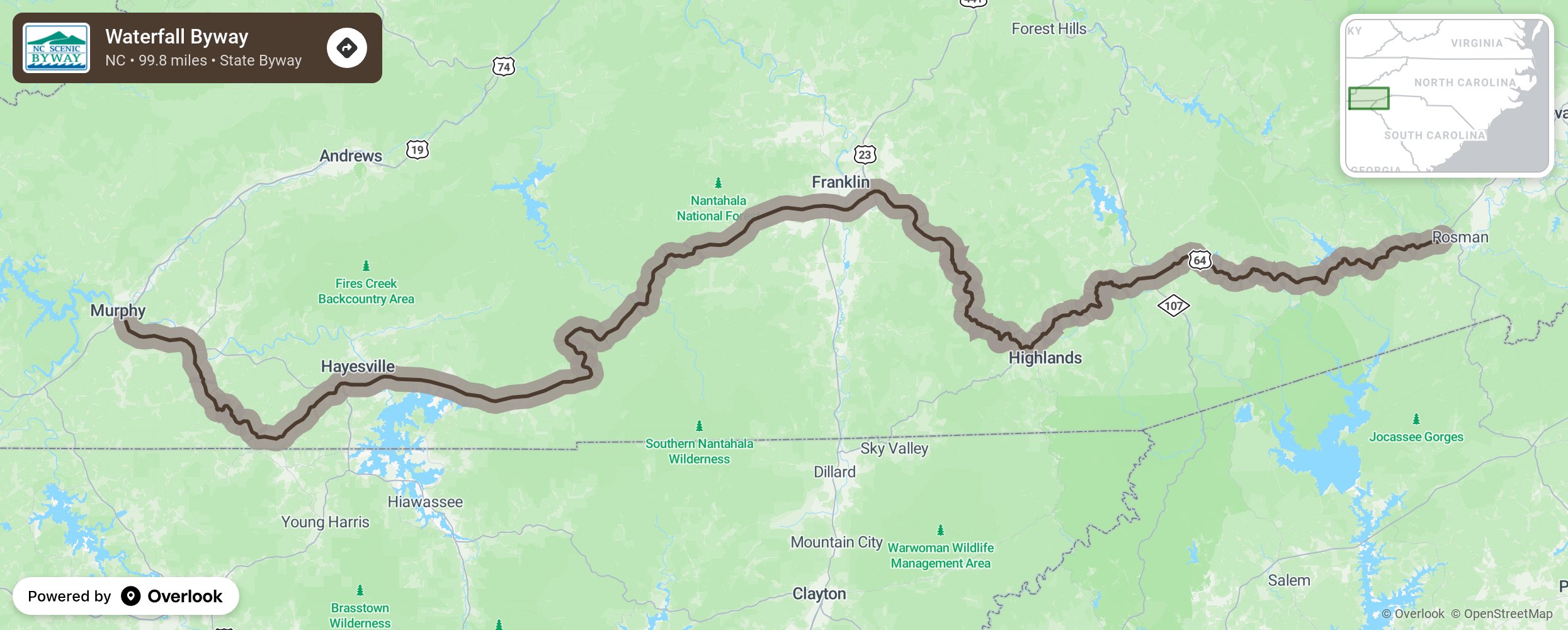 Map of Waterfall Byway - scenic route