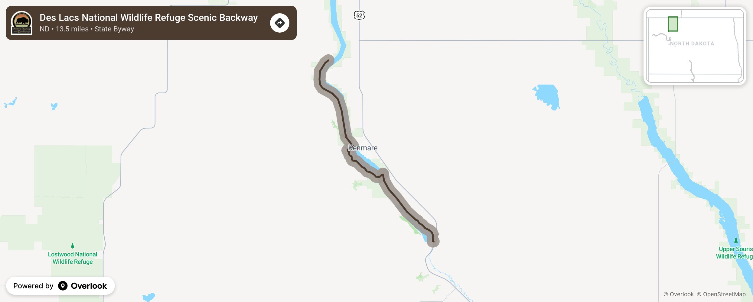 Map of Des Lacs National Wildlife Refuge Scenic Backway - scenic route