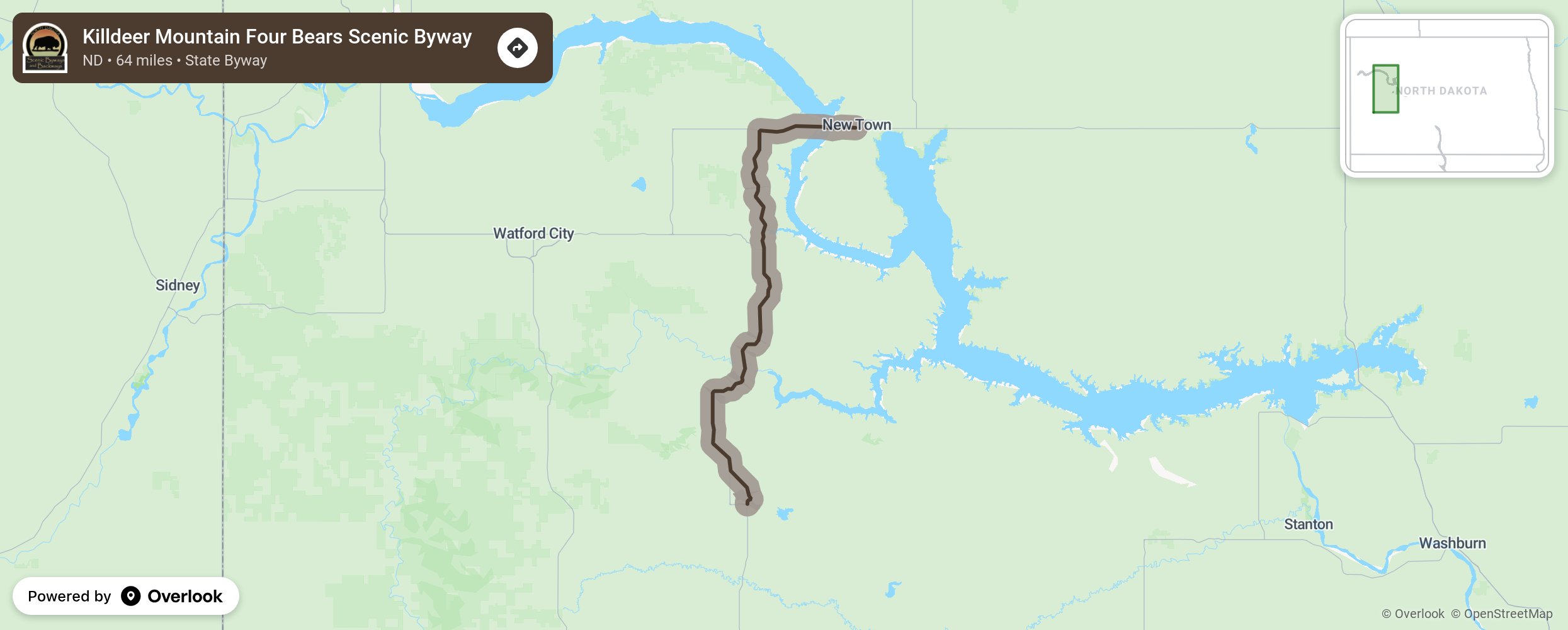 Map of Killdeer Mountain Four Bears Scenic Byway - scenic route