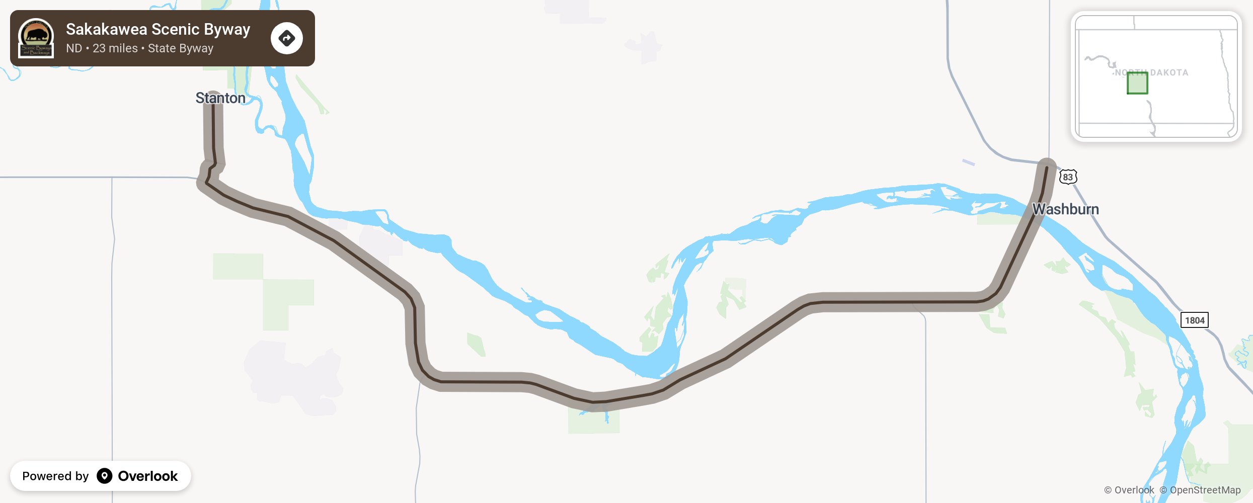 Map of Sakakawea Scenic Byway - scenic route