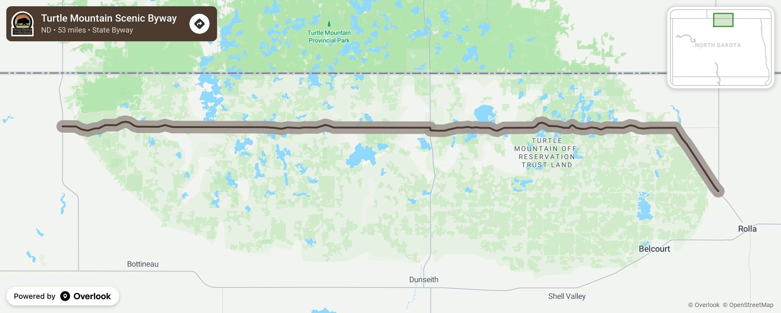 Map of Turtle Mountain Scenic Byway - scenic route