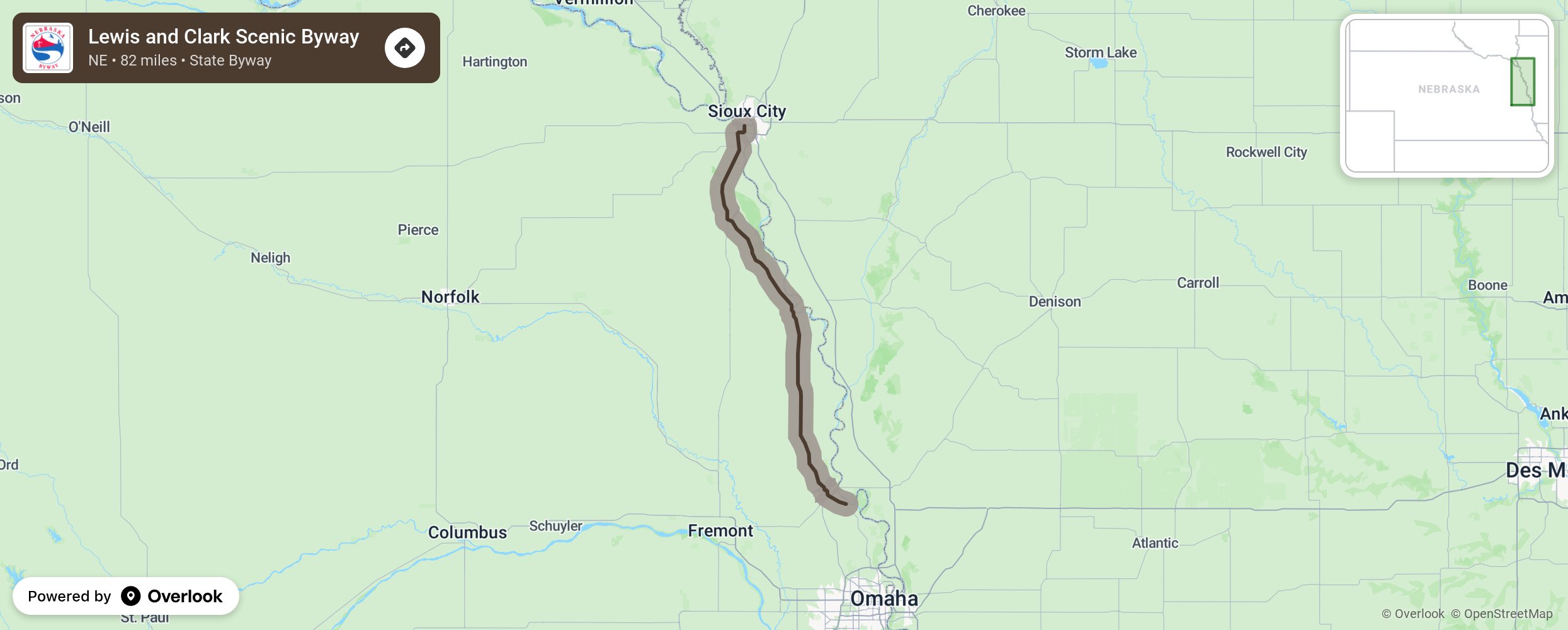 Map of Lewis and Clark Scenic Byway - scenic route