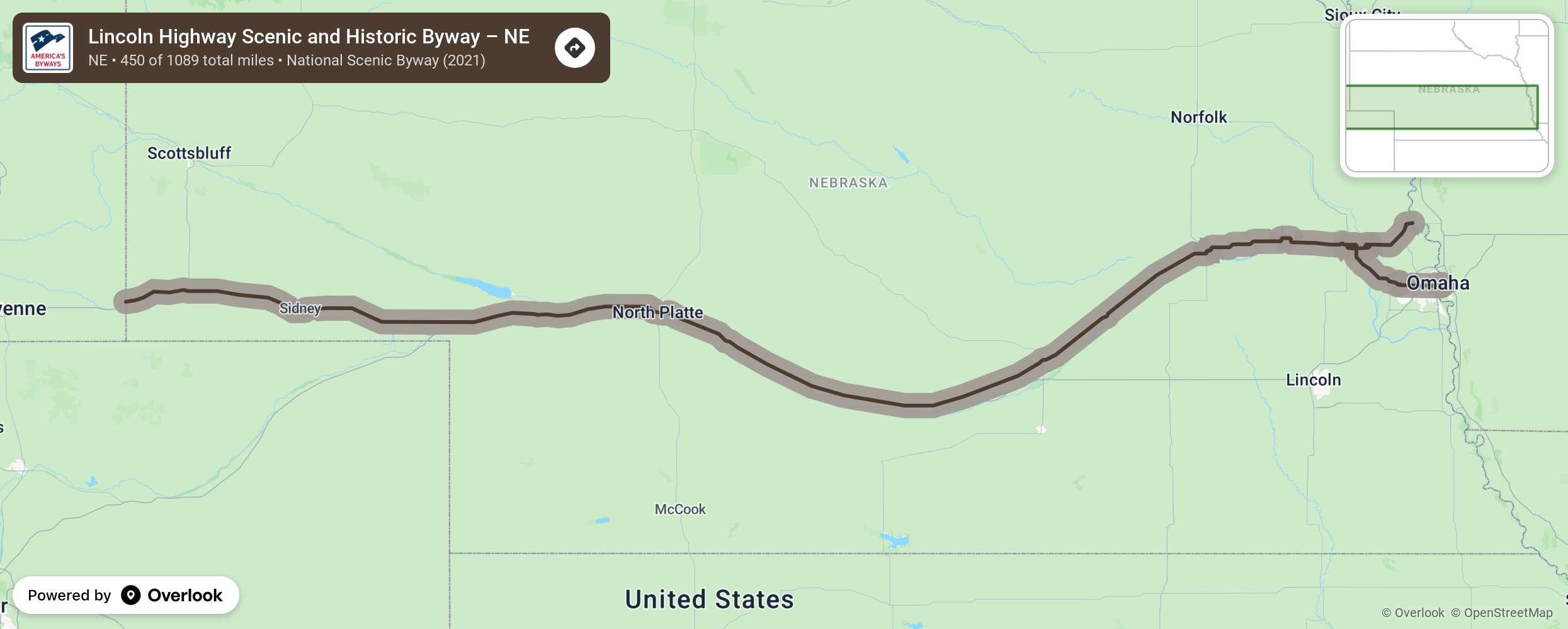 Map of Lincoln Highway Scenic and Historic Byway – NE - scenic route