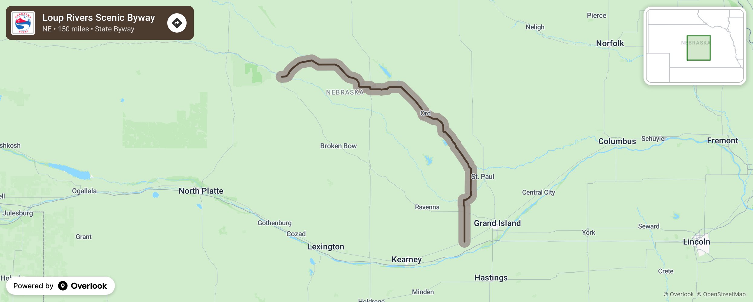 Map of Loup Rivers Scenic Byway - scenic route