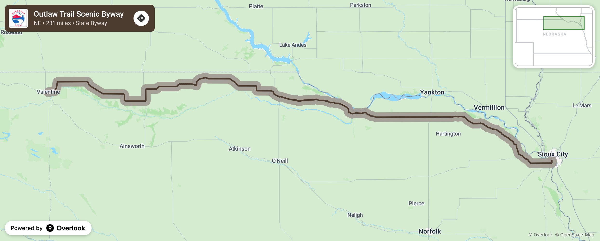 Map of Outlaw Trail Scenic Byway - scenic route