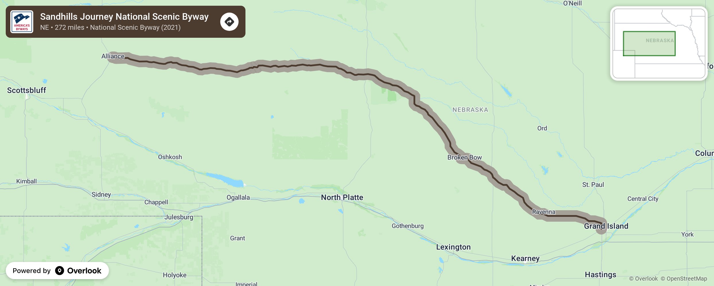 Map of Sandhills Journey National Scenic Byway - scenic route