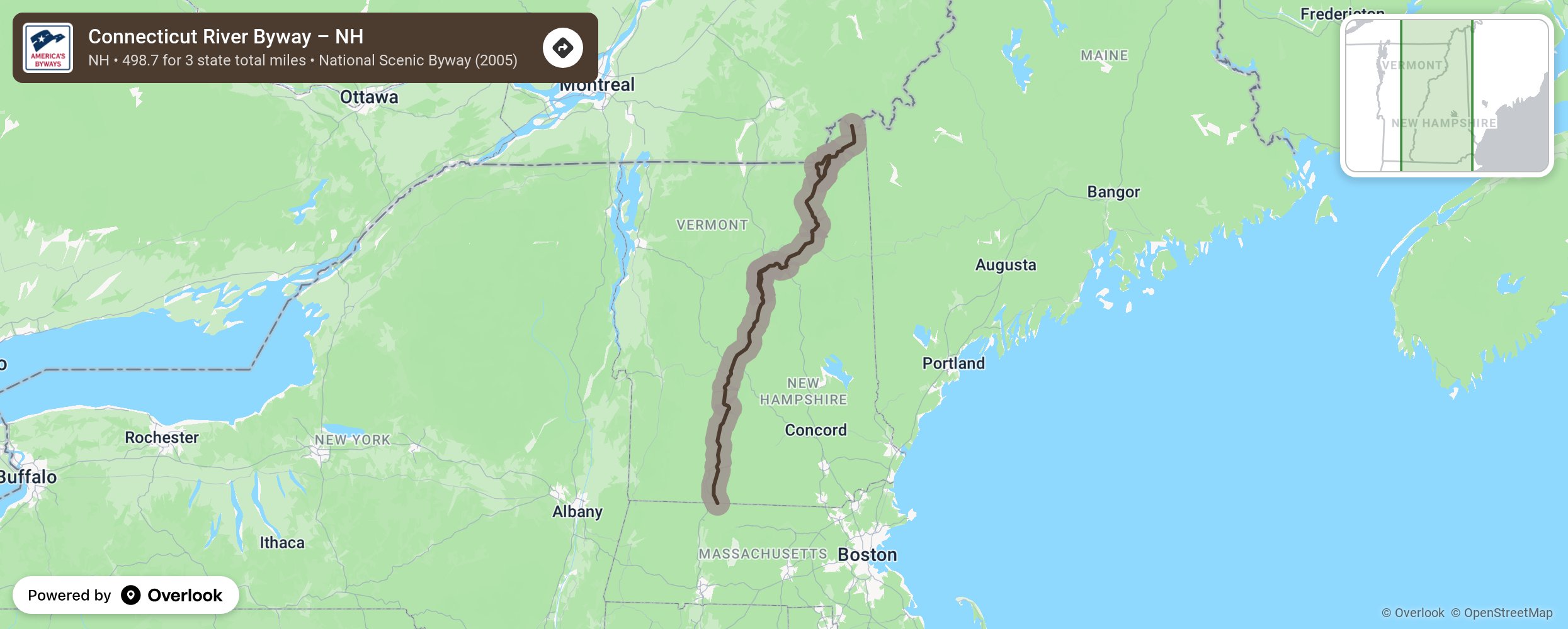 Map of Connecticut River Byway – NH - scenic route