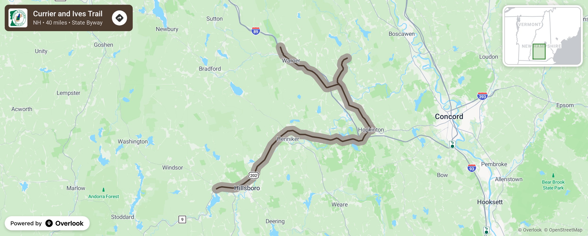 Map of Currier and Ives Trail - scenic route