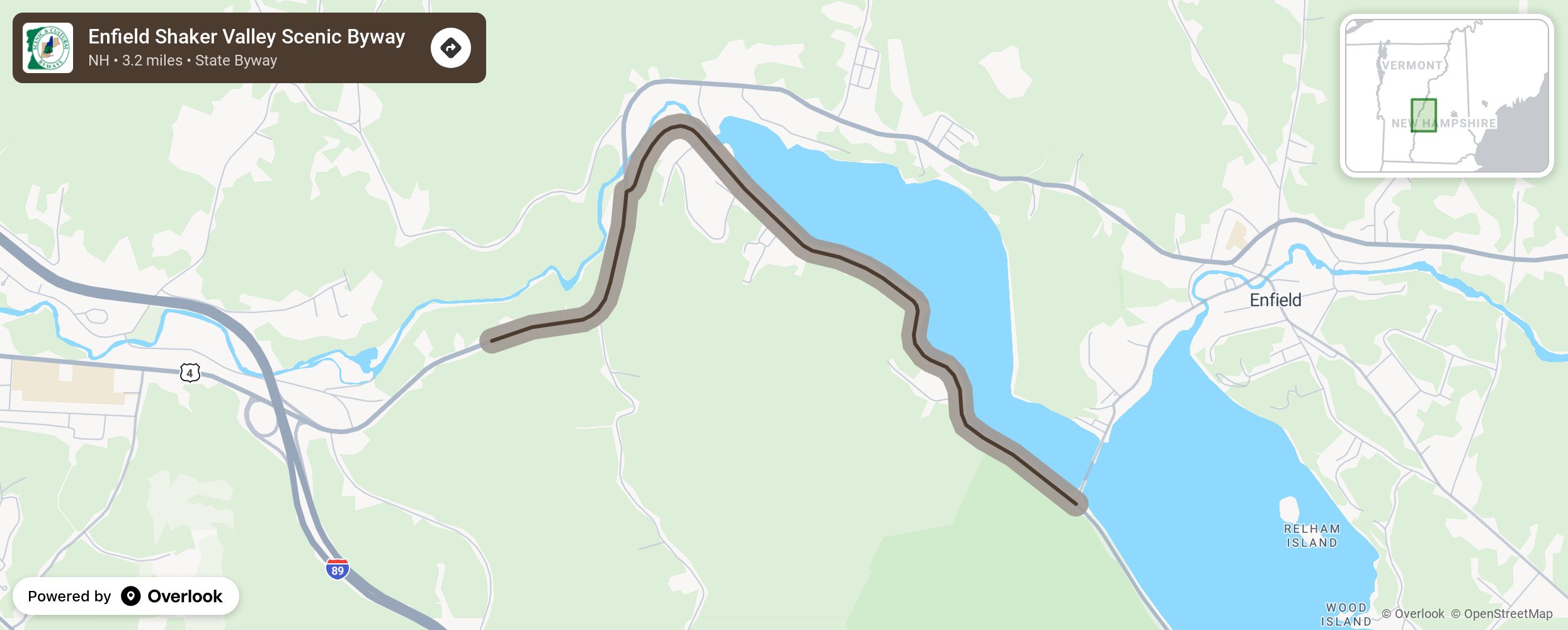 Map of Enfield Shaker Valley Scenic Byway - scenic route