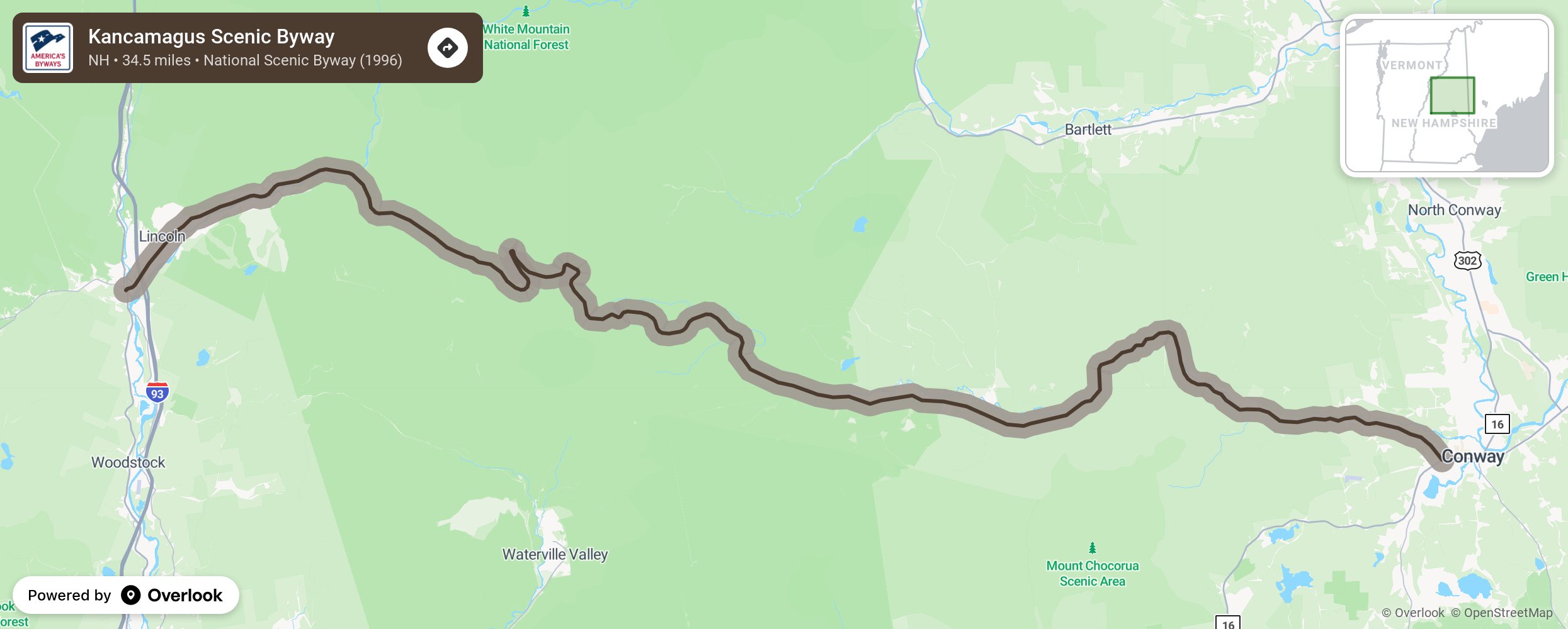 Map of Kancamagus Scenic Byway - scenic route