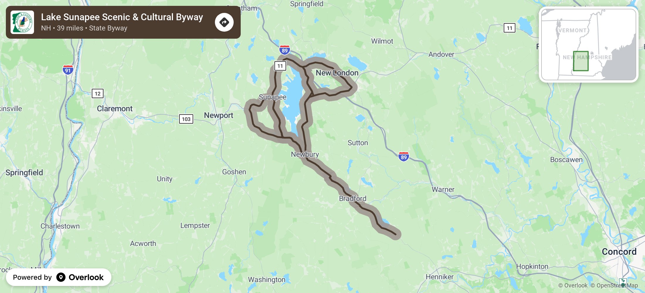 Lake Sunapee Scenic & Cultural Byway on OverlookMaps.com