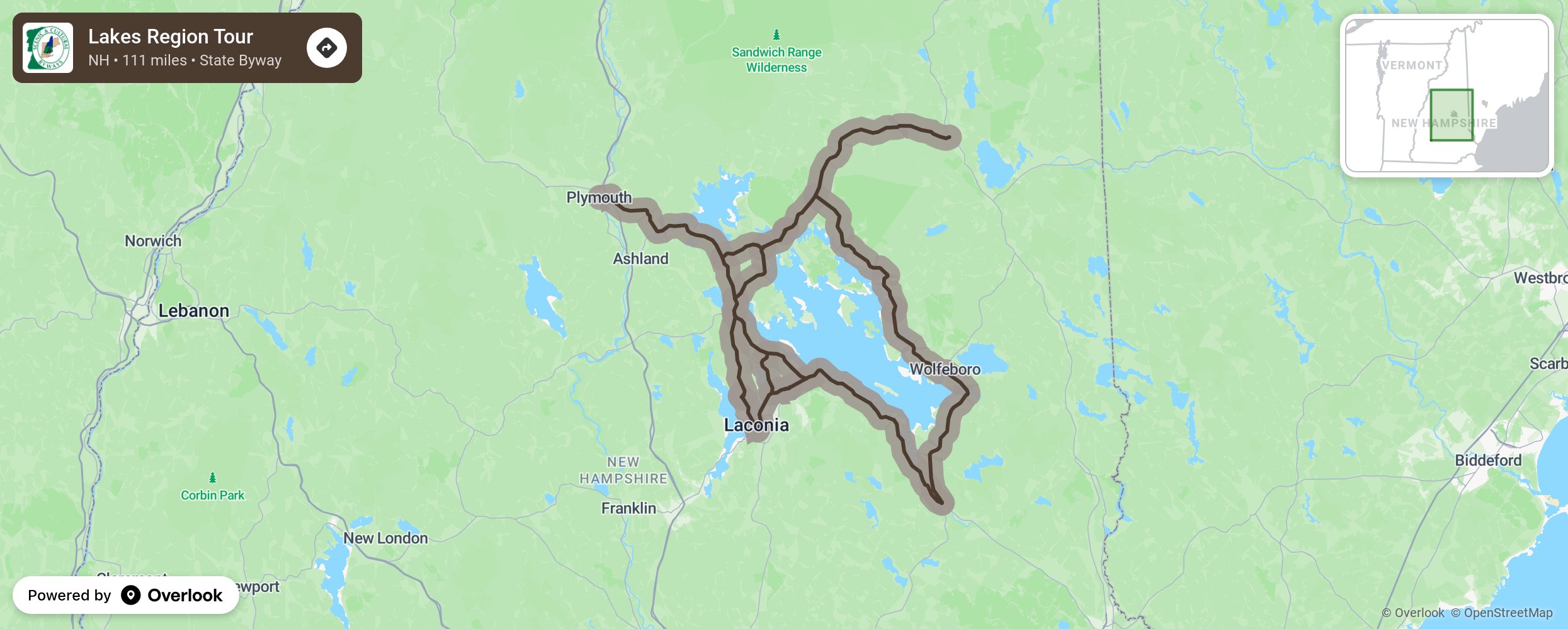 Map of Lakes Region Tour - scenic route