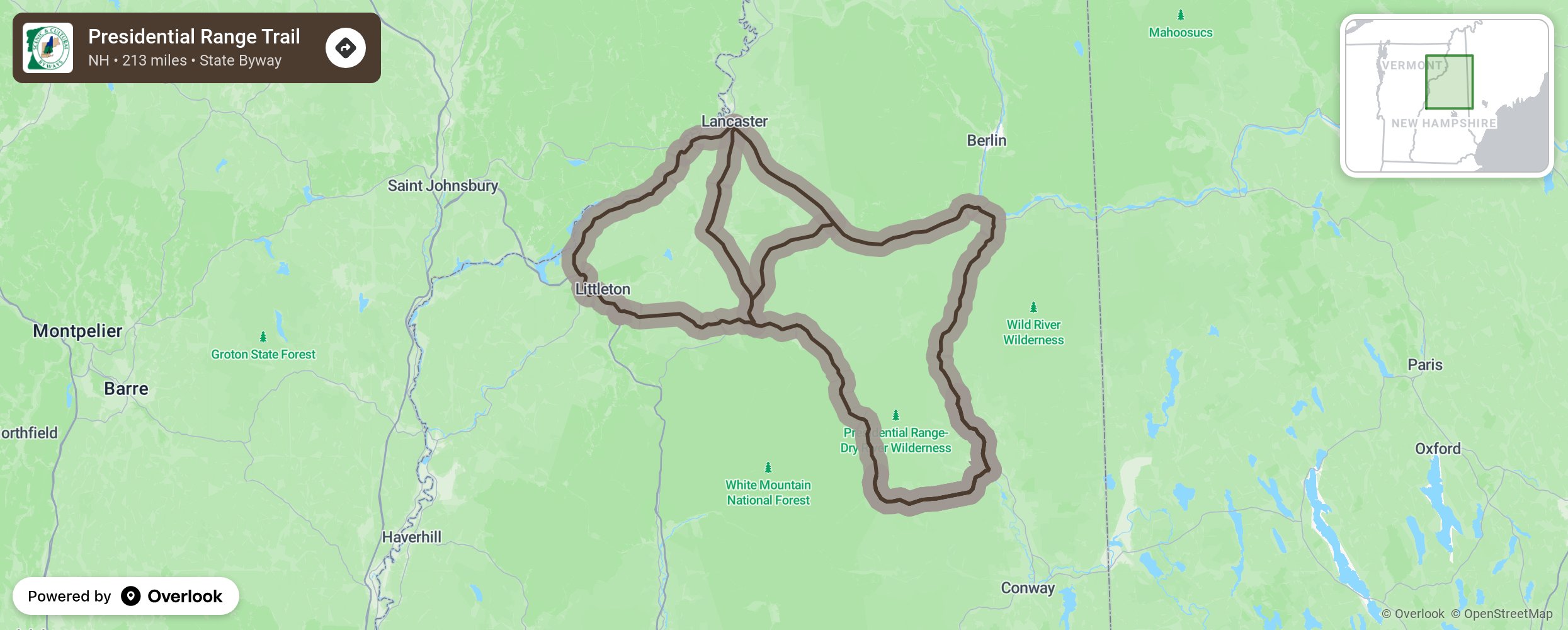 Map of Presidential Range Trail - scenic route