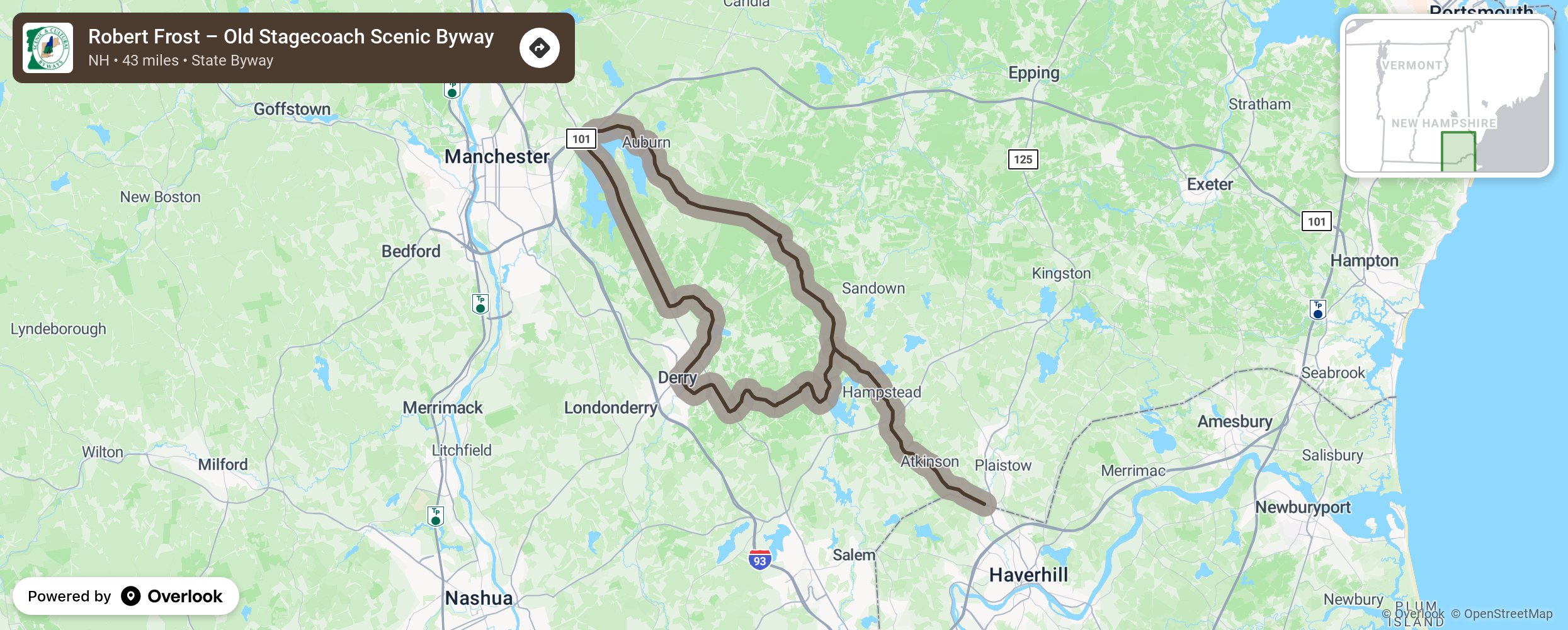 Map of Robert Frost – Old Stagecoach Scenic Byway - scenic route