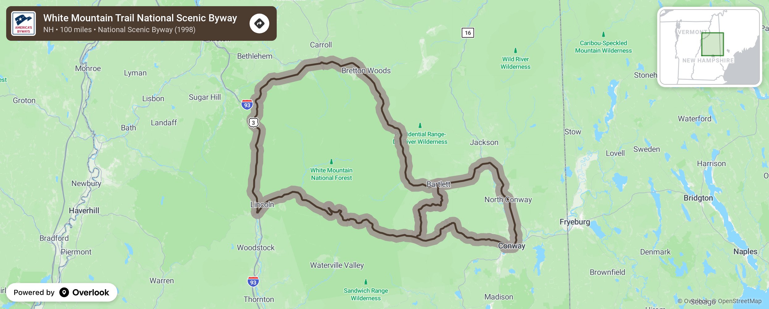 Map of White Mountain Trail National Scenic Byway - scenic route