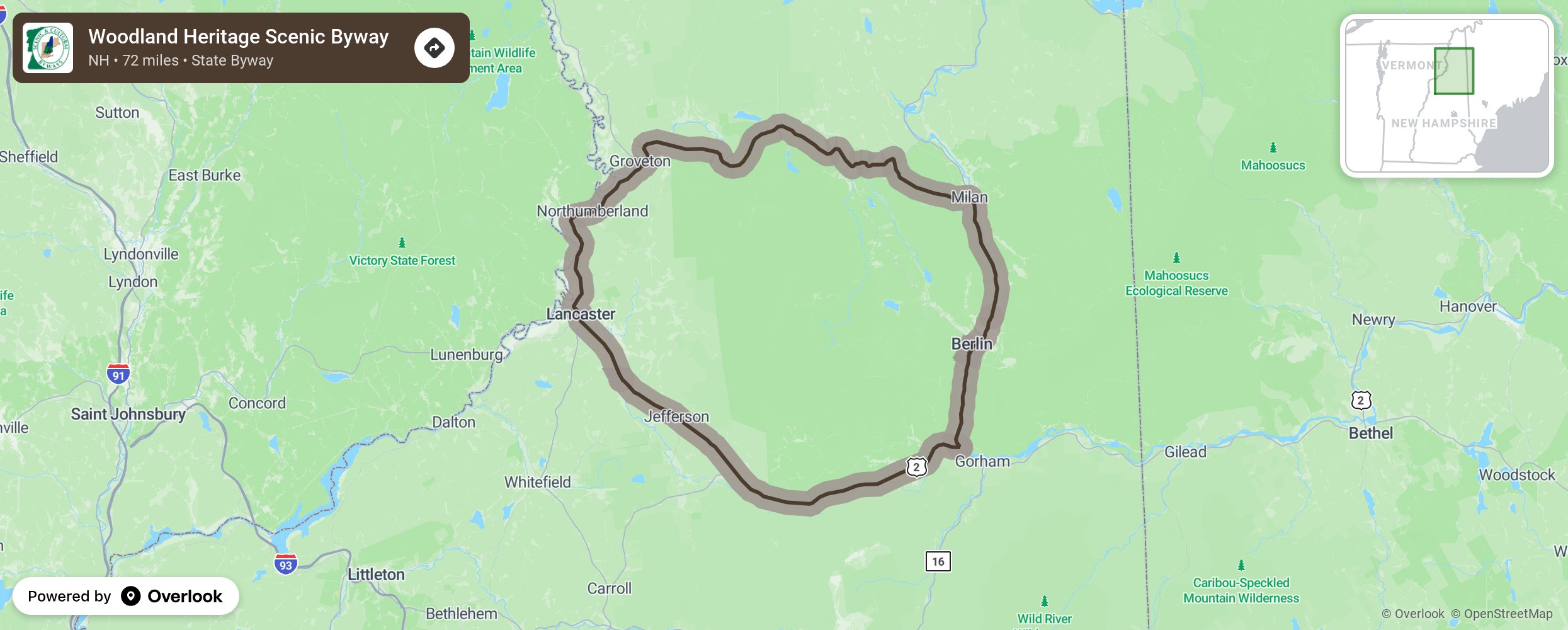 Map of Woodland Heritage Scenic Byway - scenic route