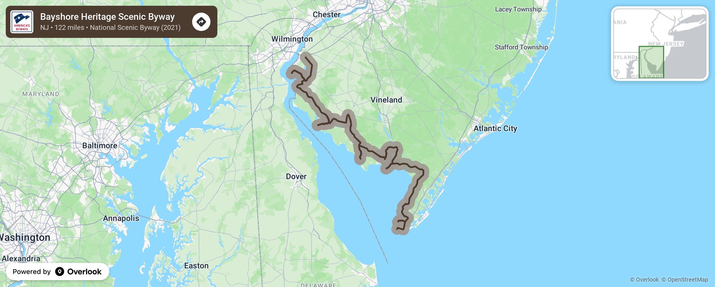 Map of Bayshore Heritage Scenic Byway - scenic route