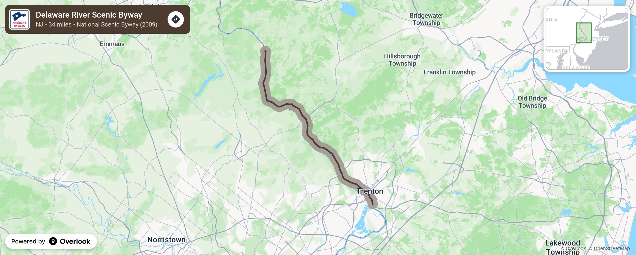 Map of Delaware River Scenic Byway - scenic route