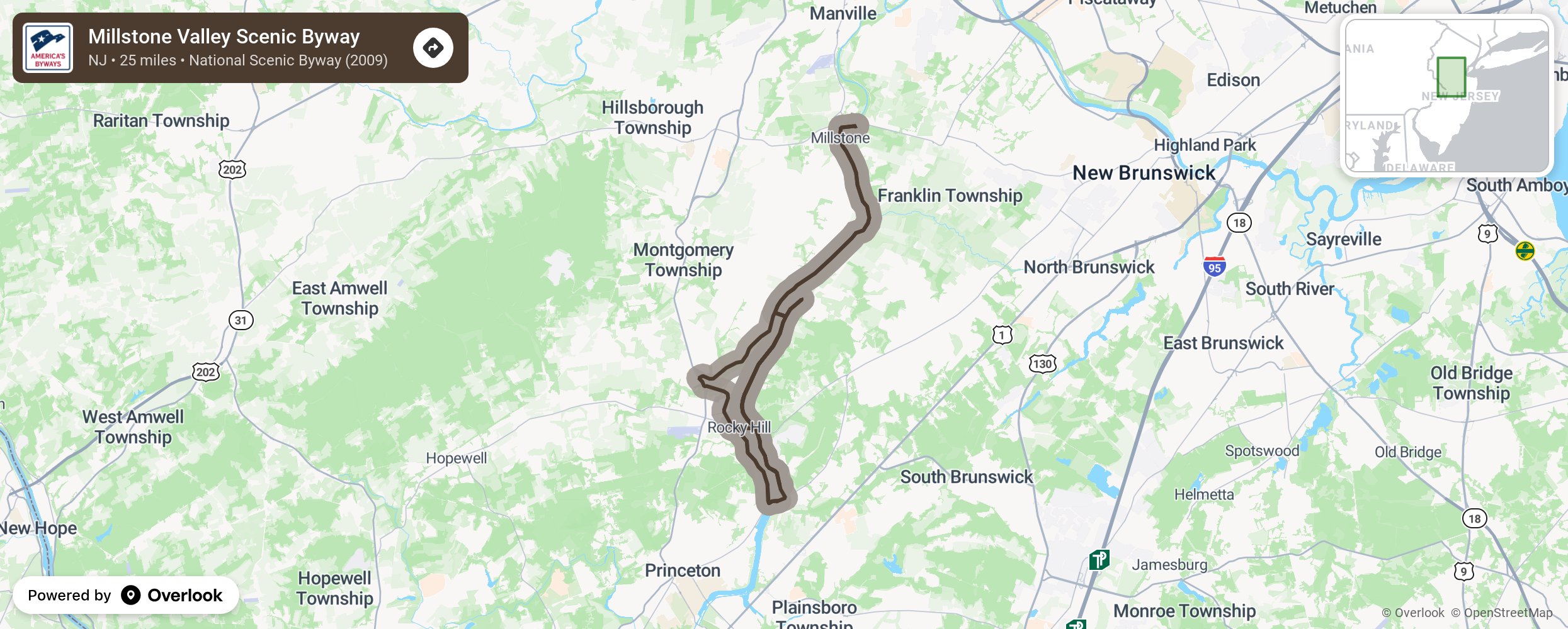 Map of Millstone Valley Scenic Byway - scenic route