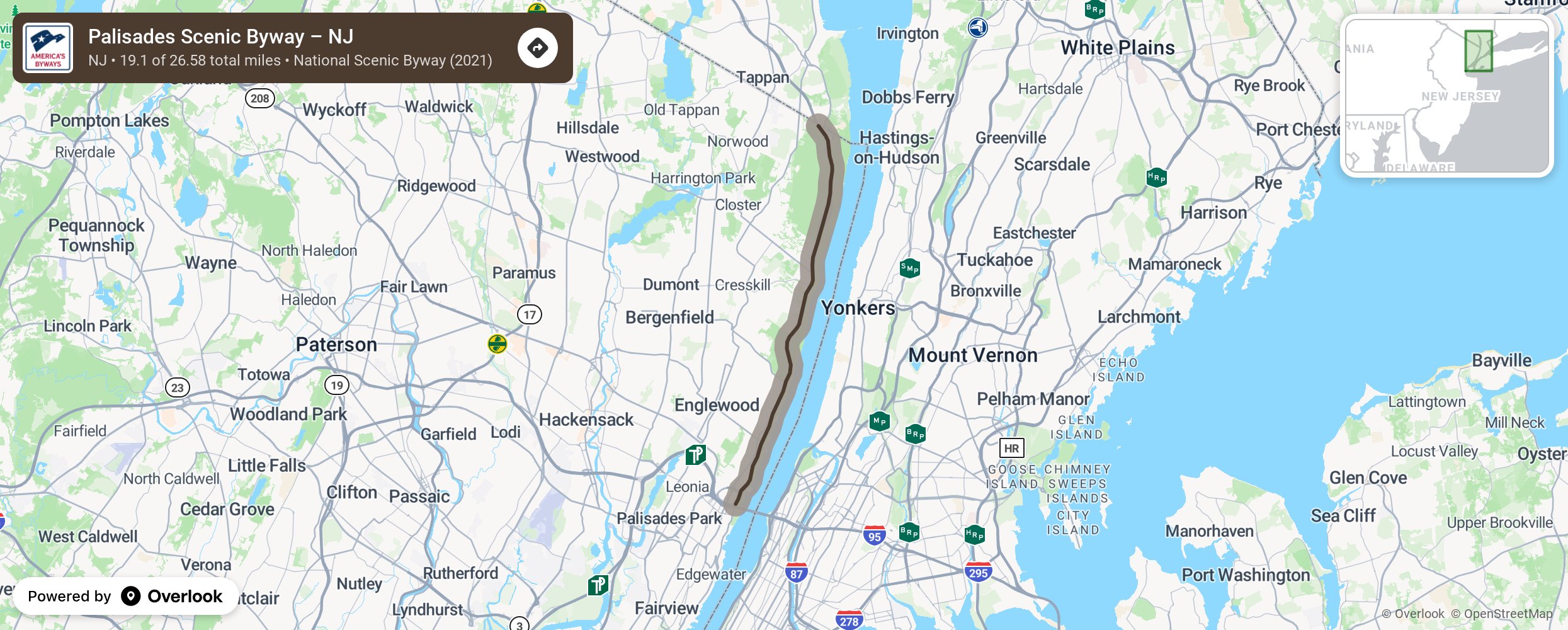 Map of Palisades Scenic Byway – NJ - scenic route