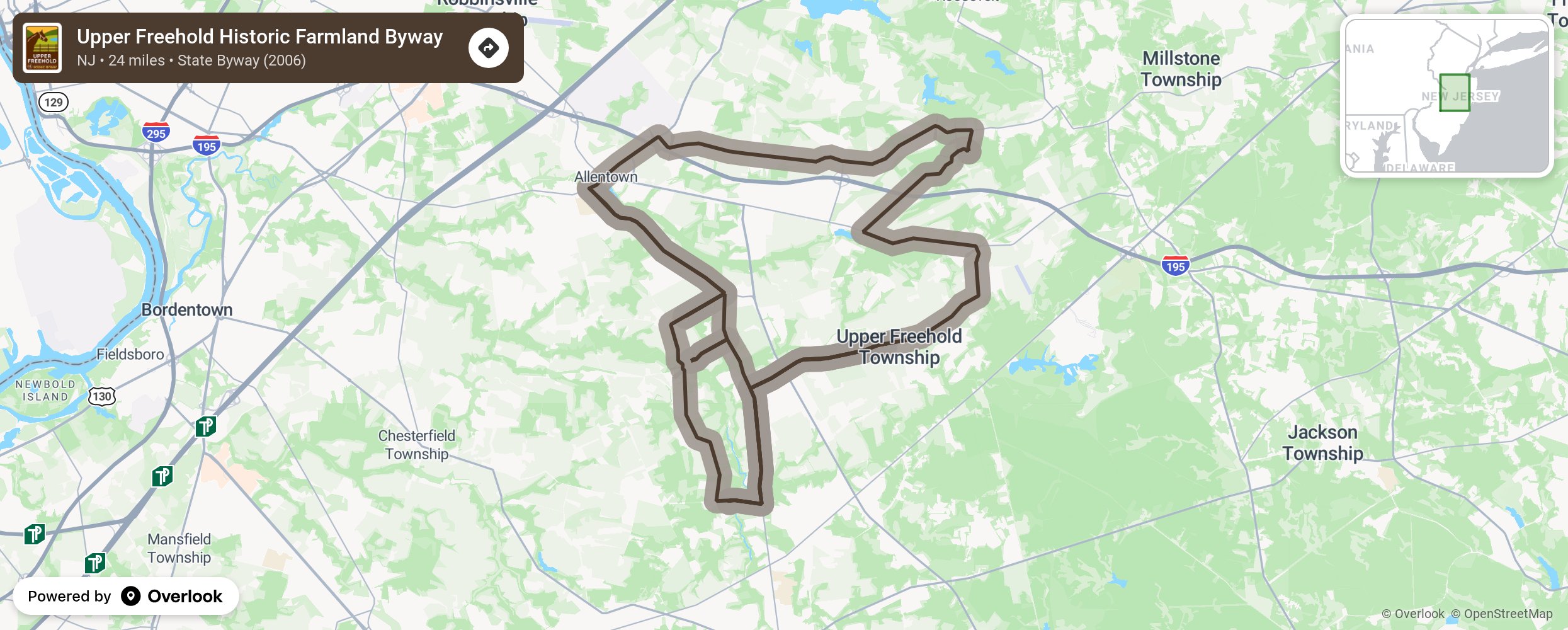 Map of Upper Freehold Historic Farmland Byway - scenic route