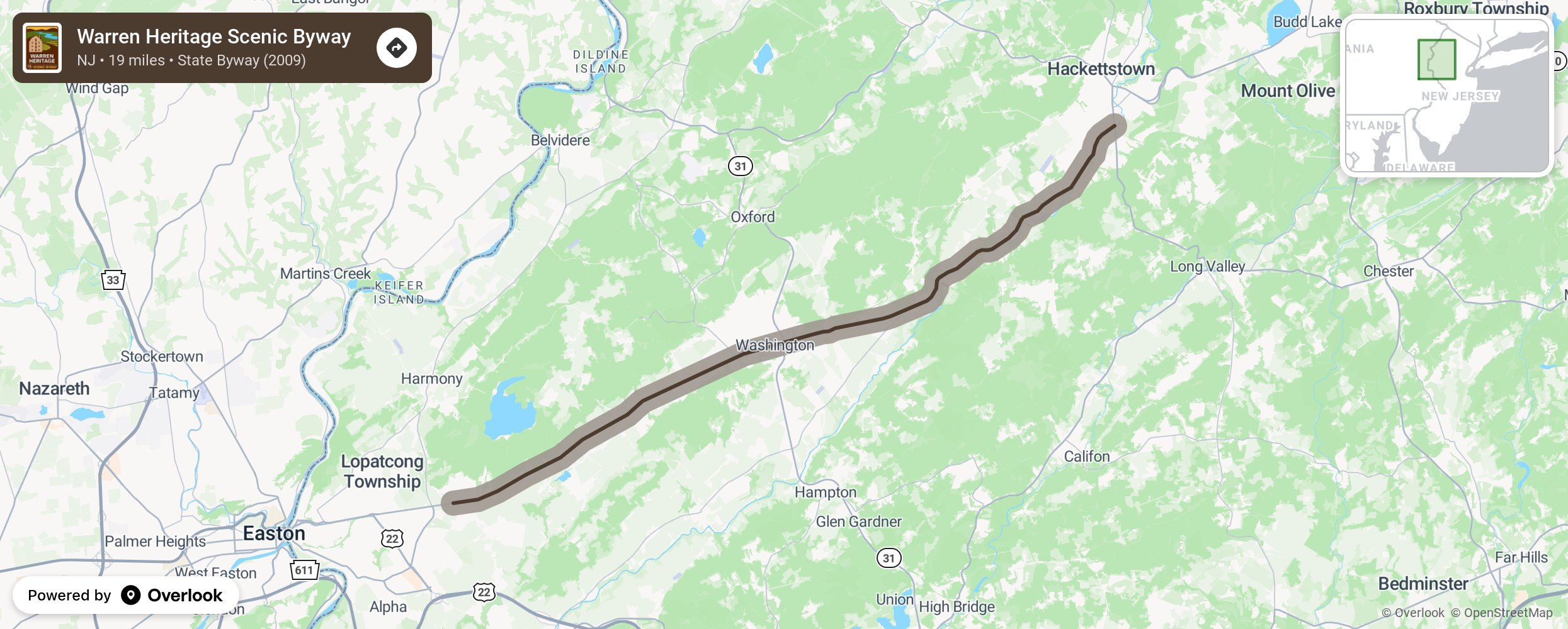 Map of Warren Heritage Scenic Byway - scenic route