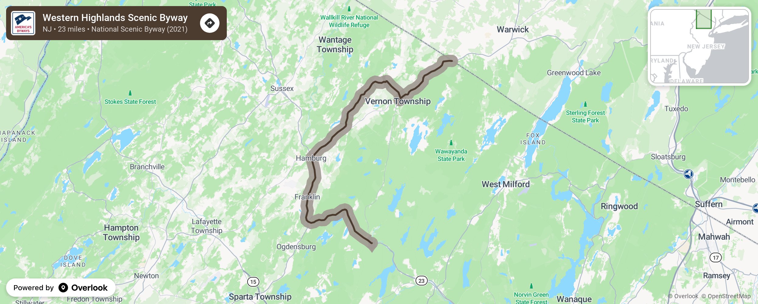 Map of Western Highlands Scenic Byway - scenic route