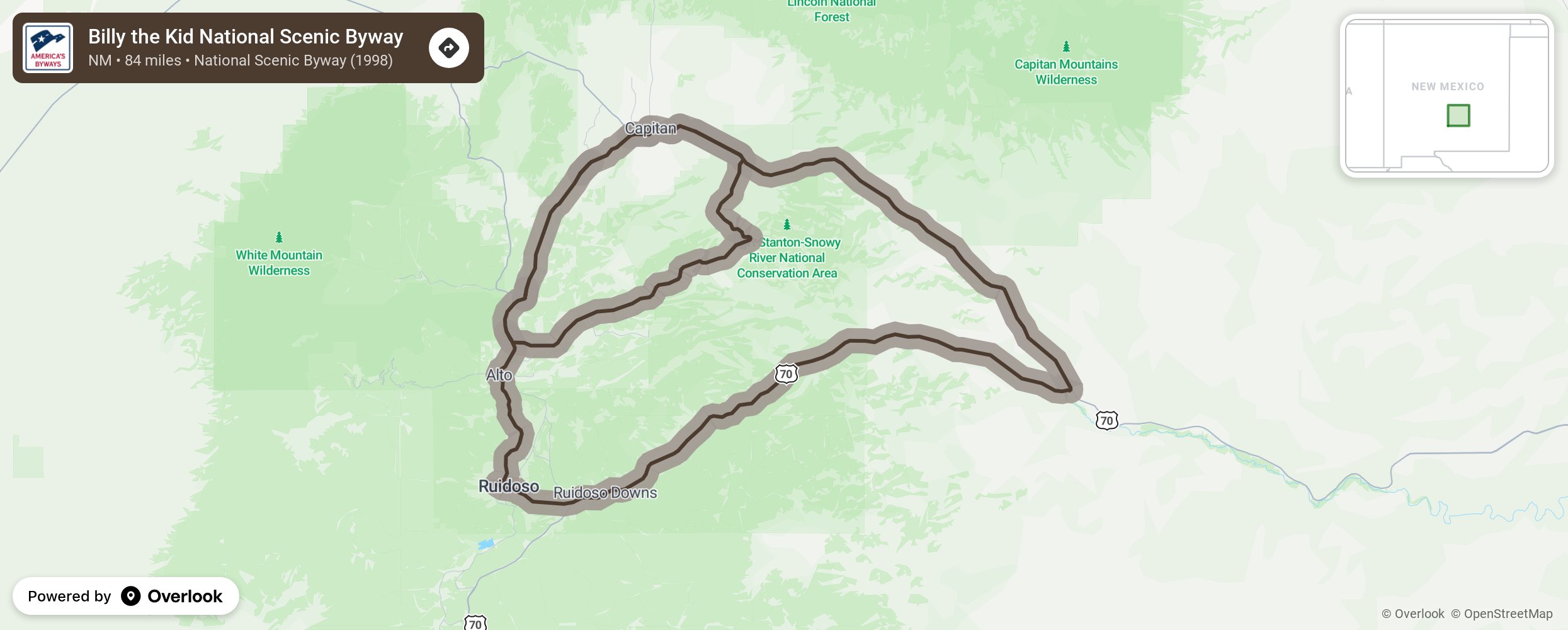 Map of Billy the Kid National Scenic Byway - scenic route