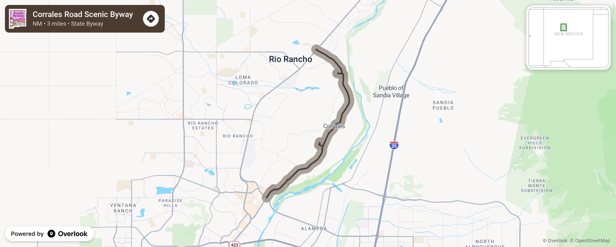 Map of Corrales Road Scenic Byway - scenic route