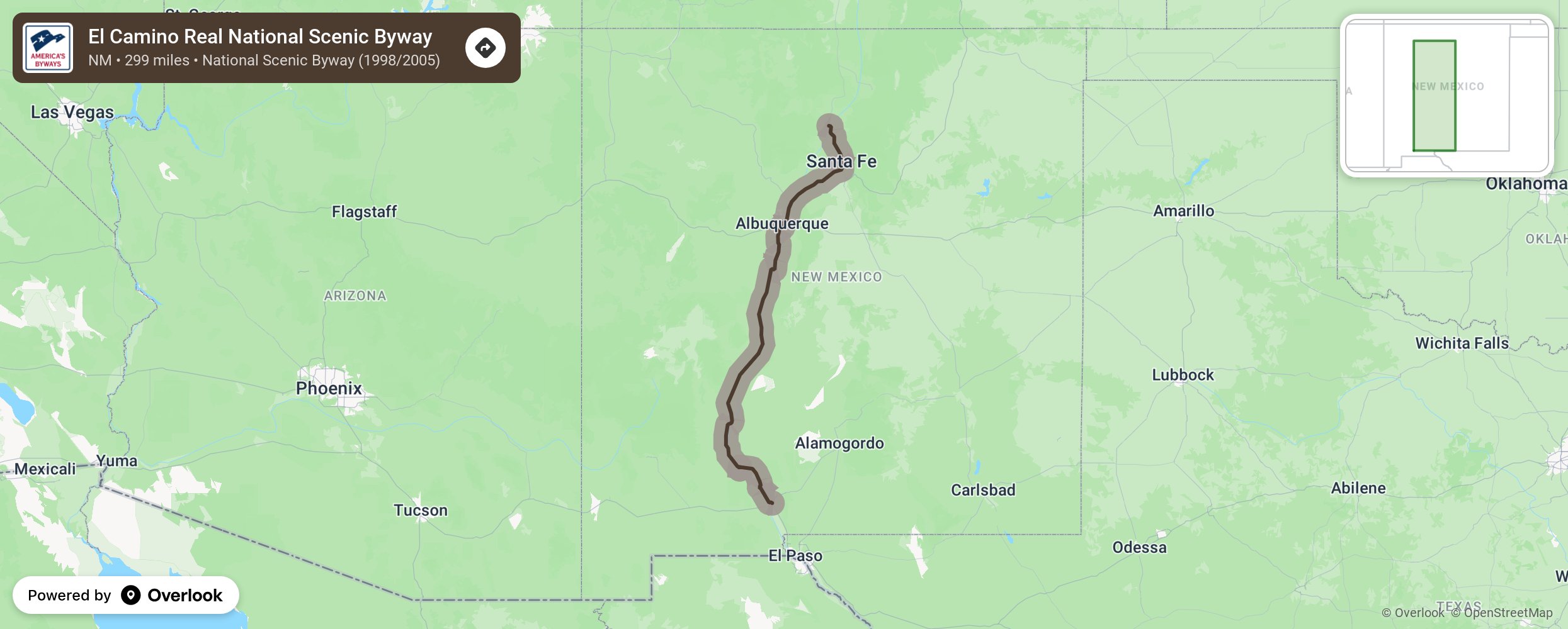 Map of El Camino Real National Scenic Byway - scenic route