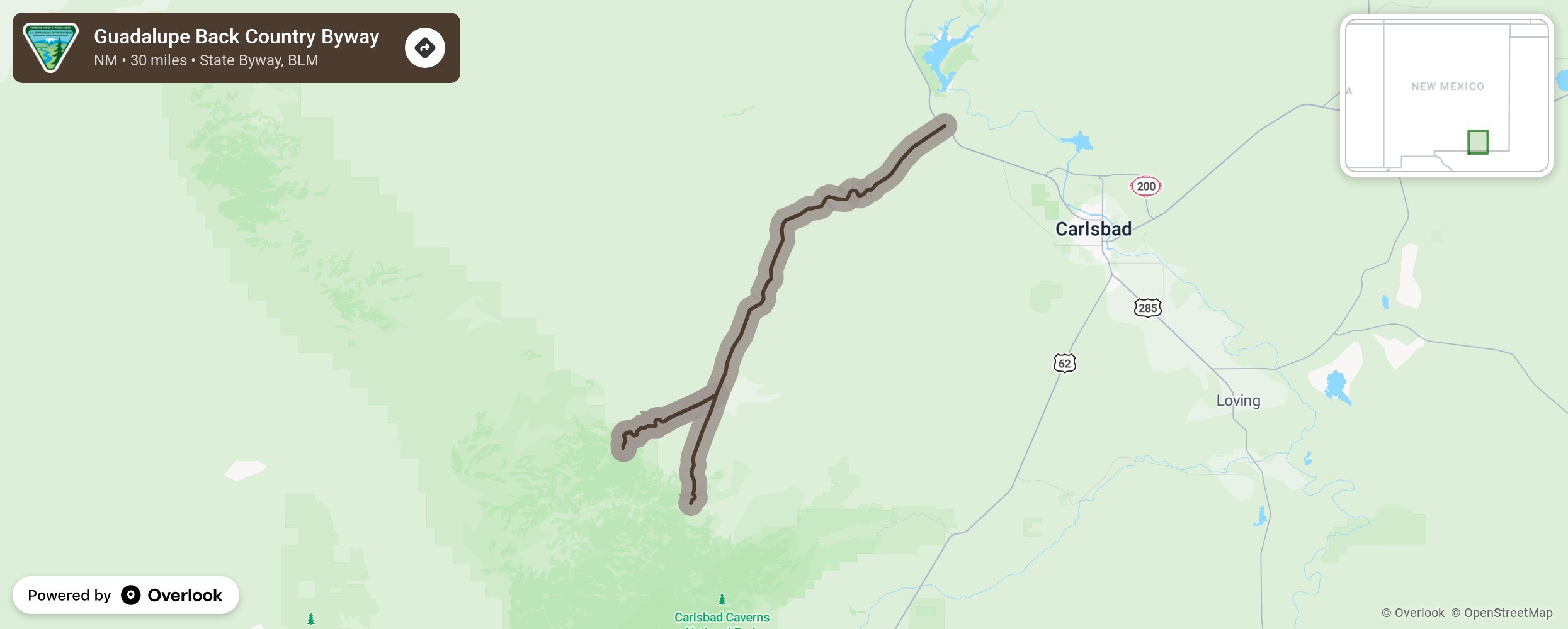 Map of Guadalupe Back Country Byway - scenic route