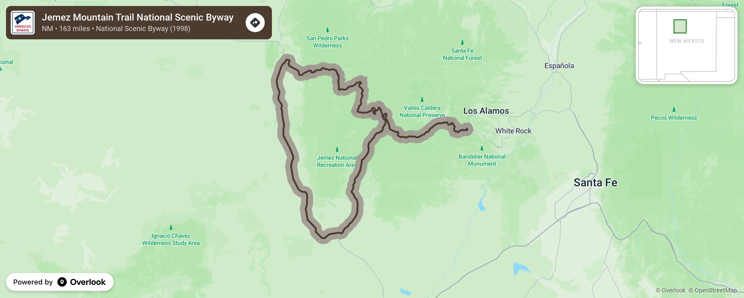 Map of Jemez Mountain Trail National Scenic Byway - scenic route